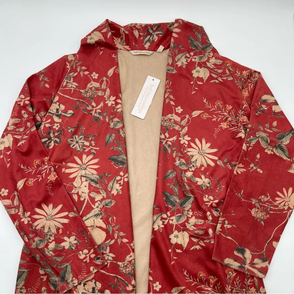 New Soft Surroundings Medium Draped Jacket Cardigan Rustic Botanical Faux Suede - Image 6