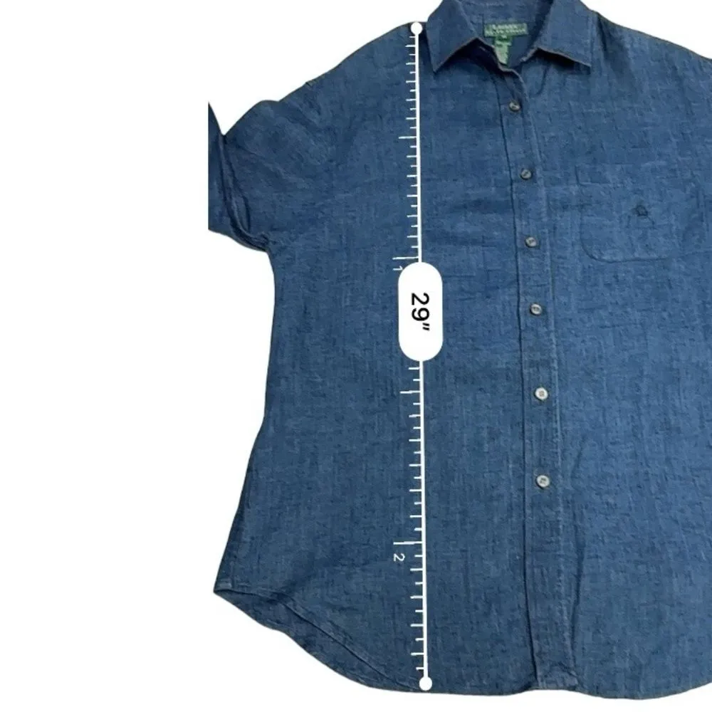 Lauren Ralph Lauren 100% Linen Long Sleeve Button Up Blue Top Blouse Size‎ M Size M - Image 9