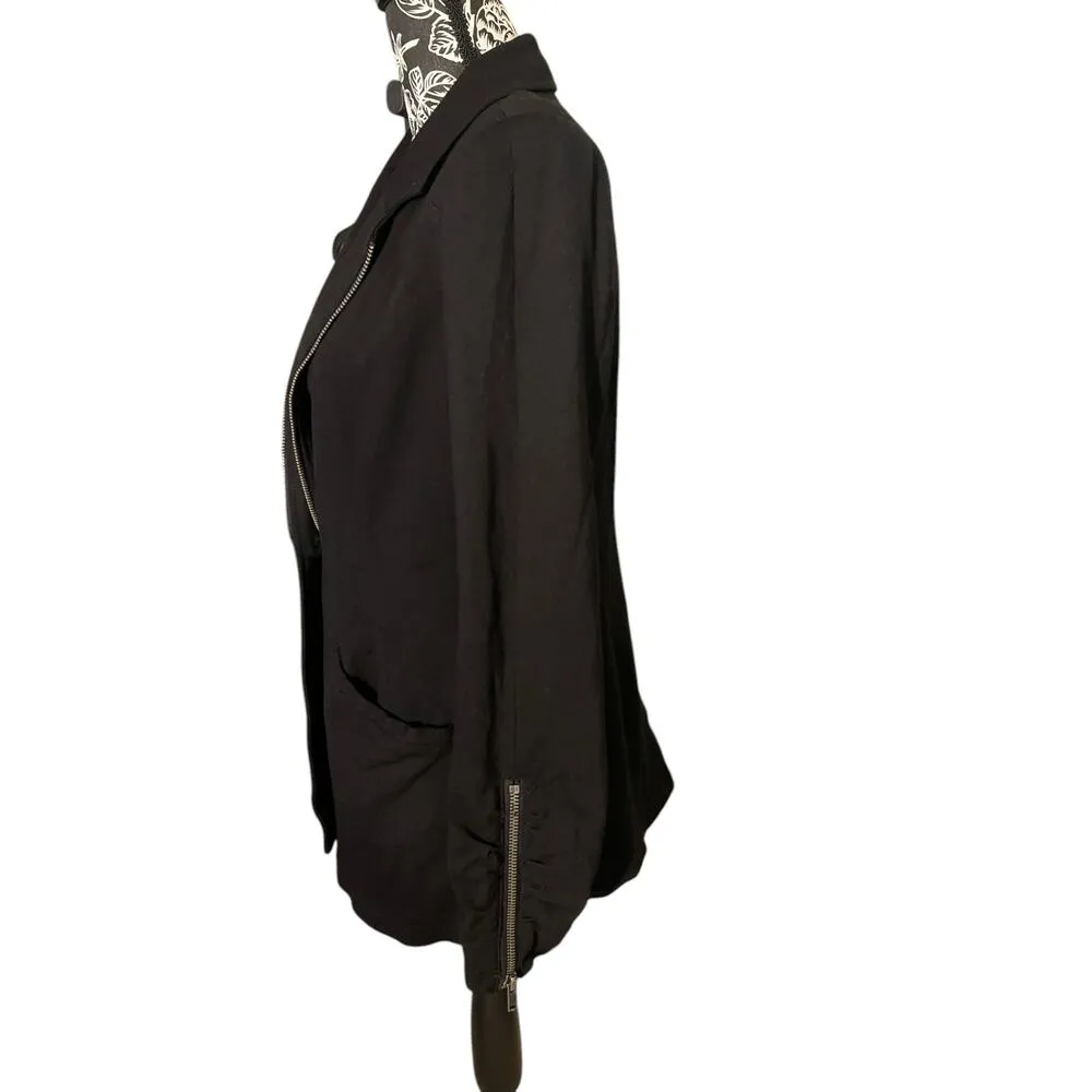 DKNY Jeans Black Jacket w/ Zipper Sleeves Size 10 Size M - Image 3