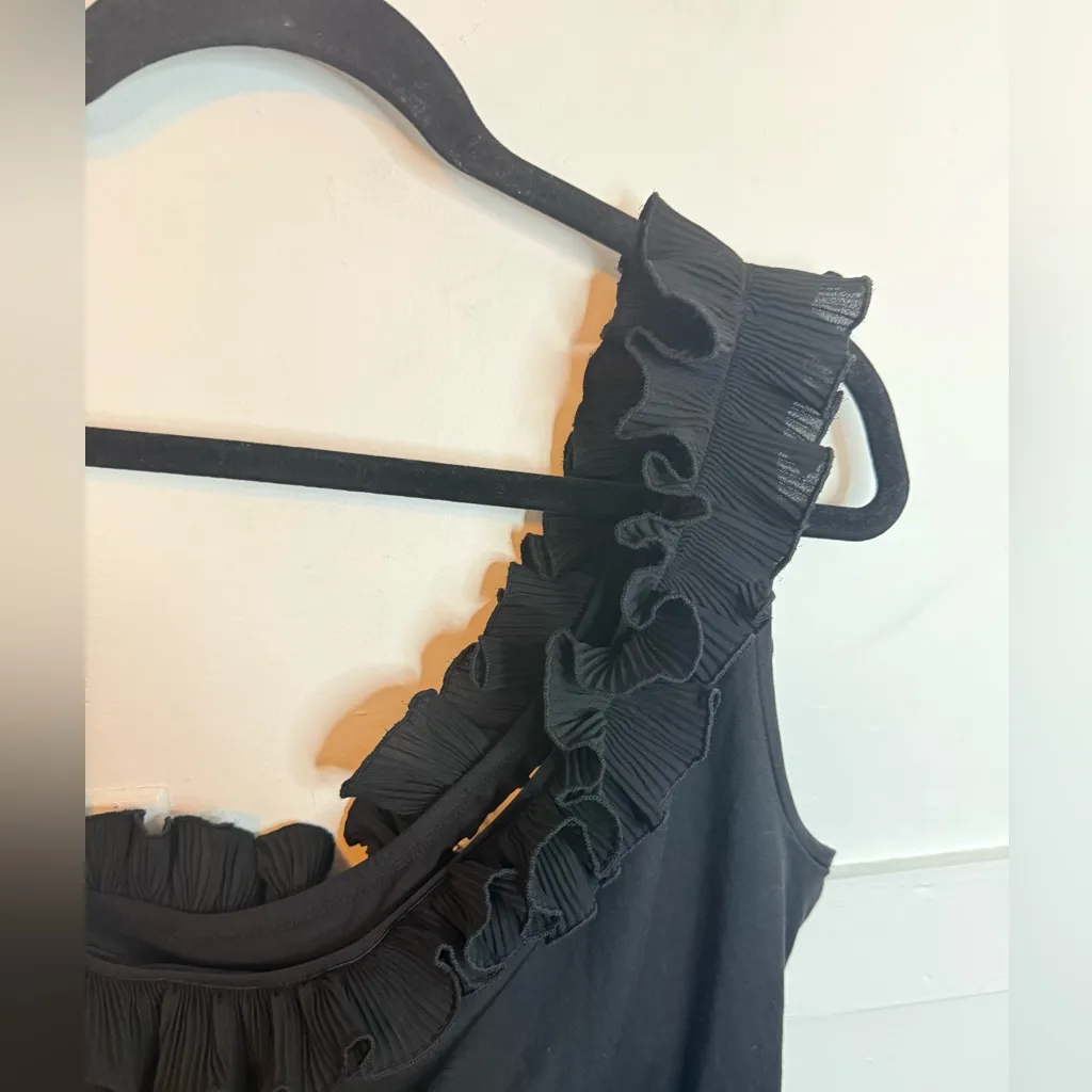 H&M Nwt  Black Ruffle One Shoulder Thong Bodysuit - Image 4