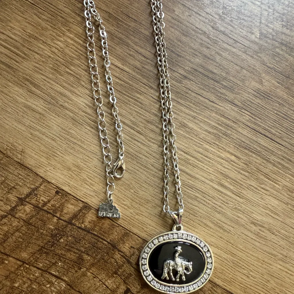 Rhinestone Cowboy Pendant Necklace Silver - Image 4