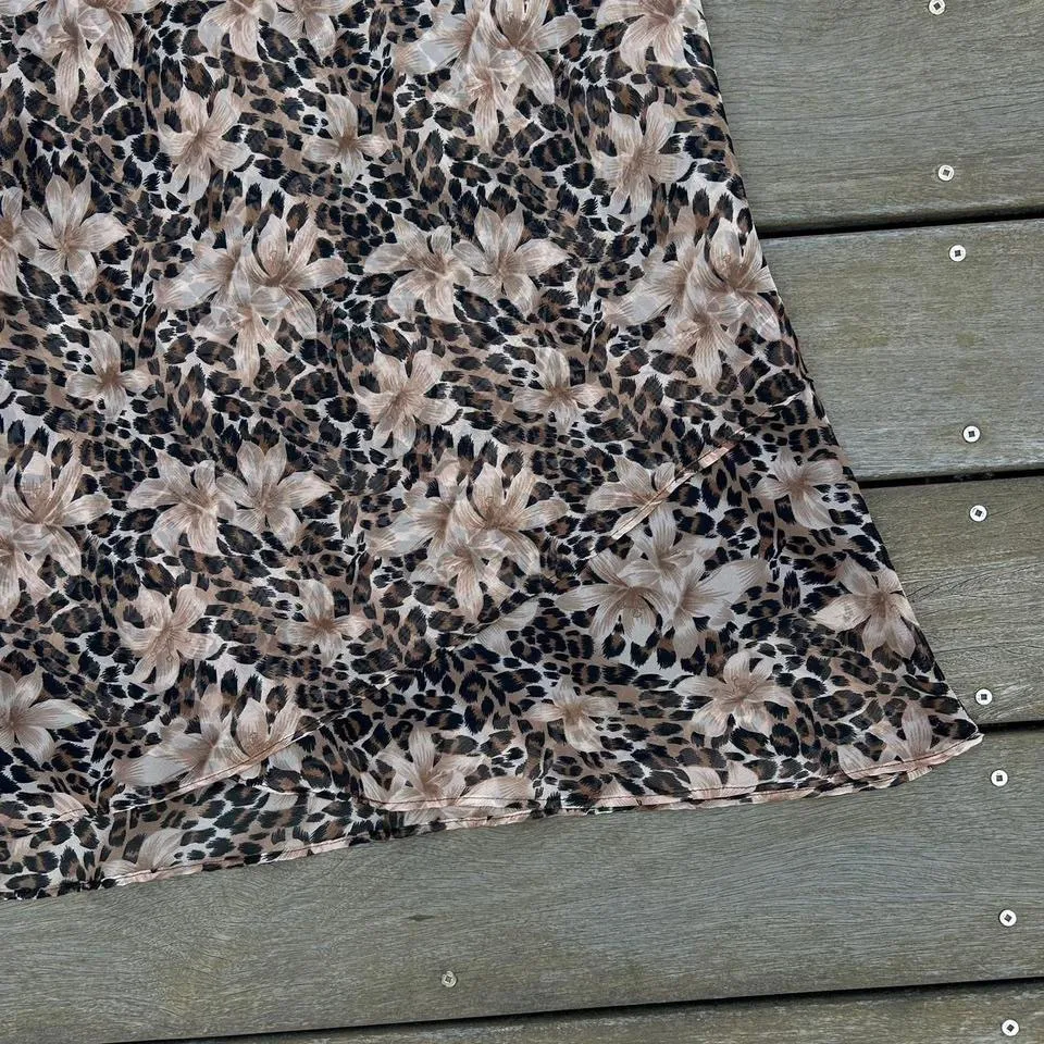 Vintage Y2K Floral Cheetah Print Notations Chiffon Midi Skirt - Image 2