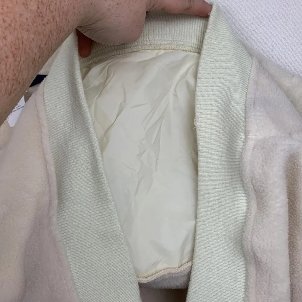 Woolrich womens xl vintage 90s fleece t snap pullover sweatshirt white pink - Image 8