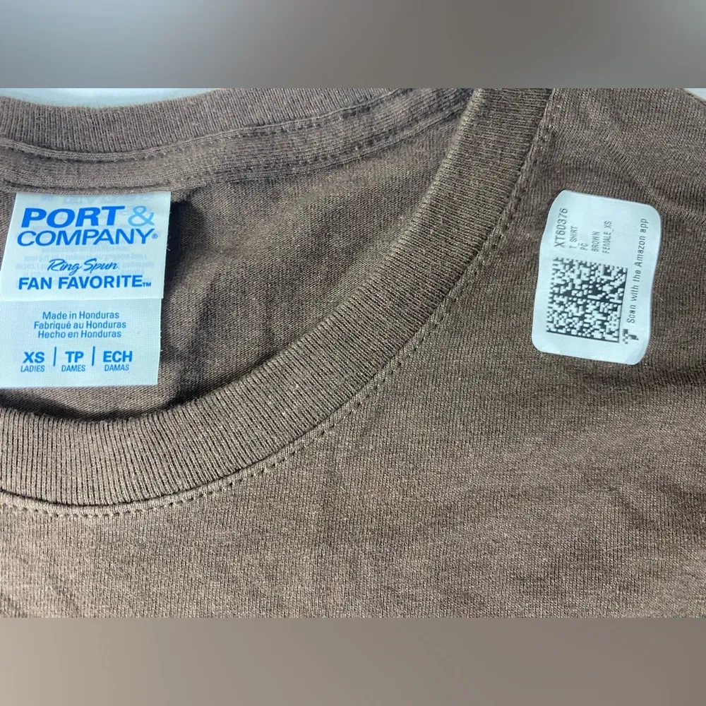 Port & Company Women’s XS Brown Base Andes Crème de Menthe Thins candy logo tee - Image 5