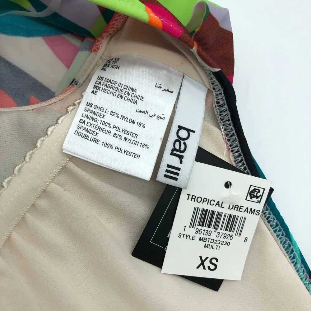 Bar III Tropical Dreams Multicolor Halter Cowl Neck One Piece Swimsuit XS - Image 5