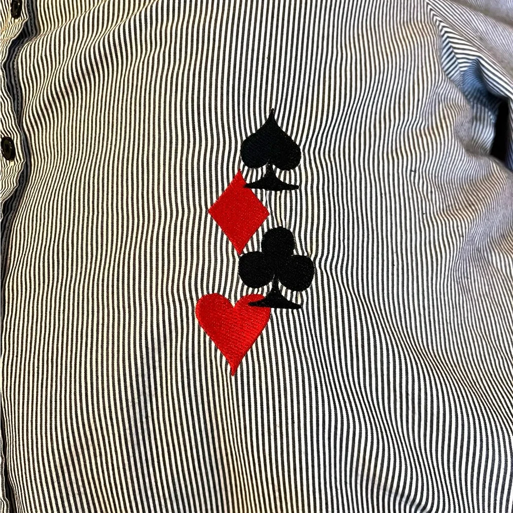 Blair I LOVE BINGO Lucky Shirt - Black White Stripe Collar Button Down 3XL Plus - Image 4