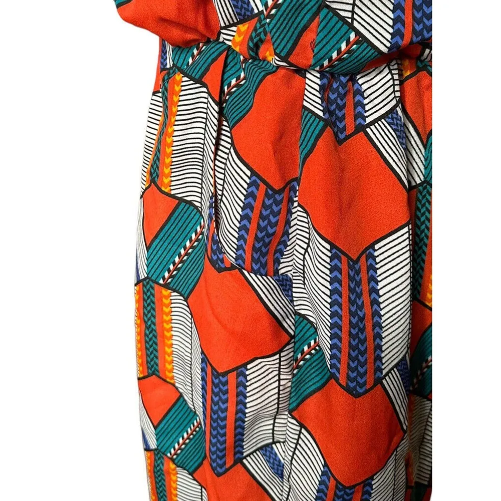 City Triangles Geometric Print Elastic Waist Blouson Strapless Dress w/Pockets M - Image 5