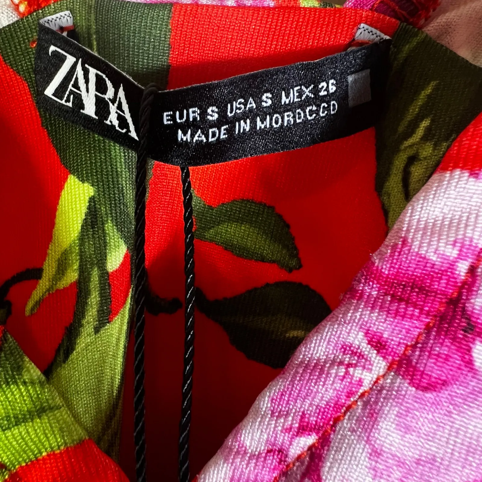 NWT Zara Bodysuit Womens S Red Floral Plunging V-Neck Ruched Stretch Tropical - Image 6