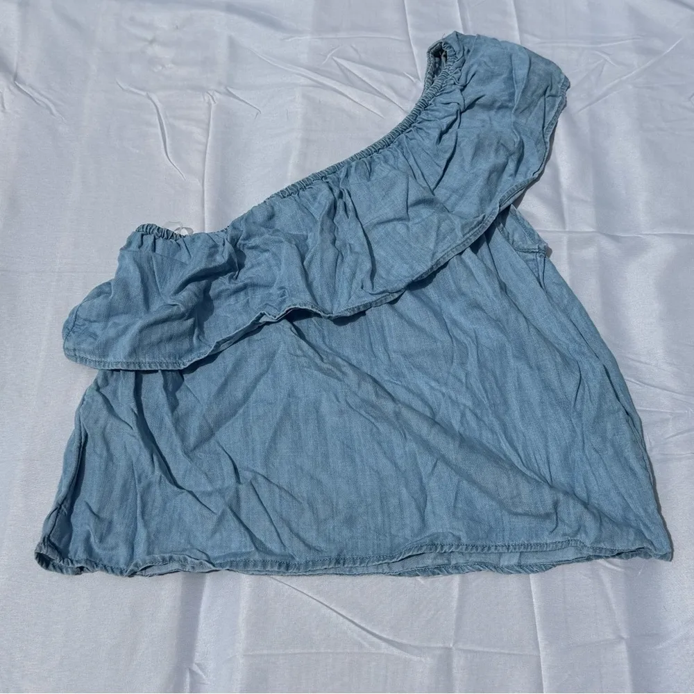 American Eagle Blue One-Shoulder Ruffle Top Size S - Image 2