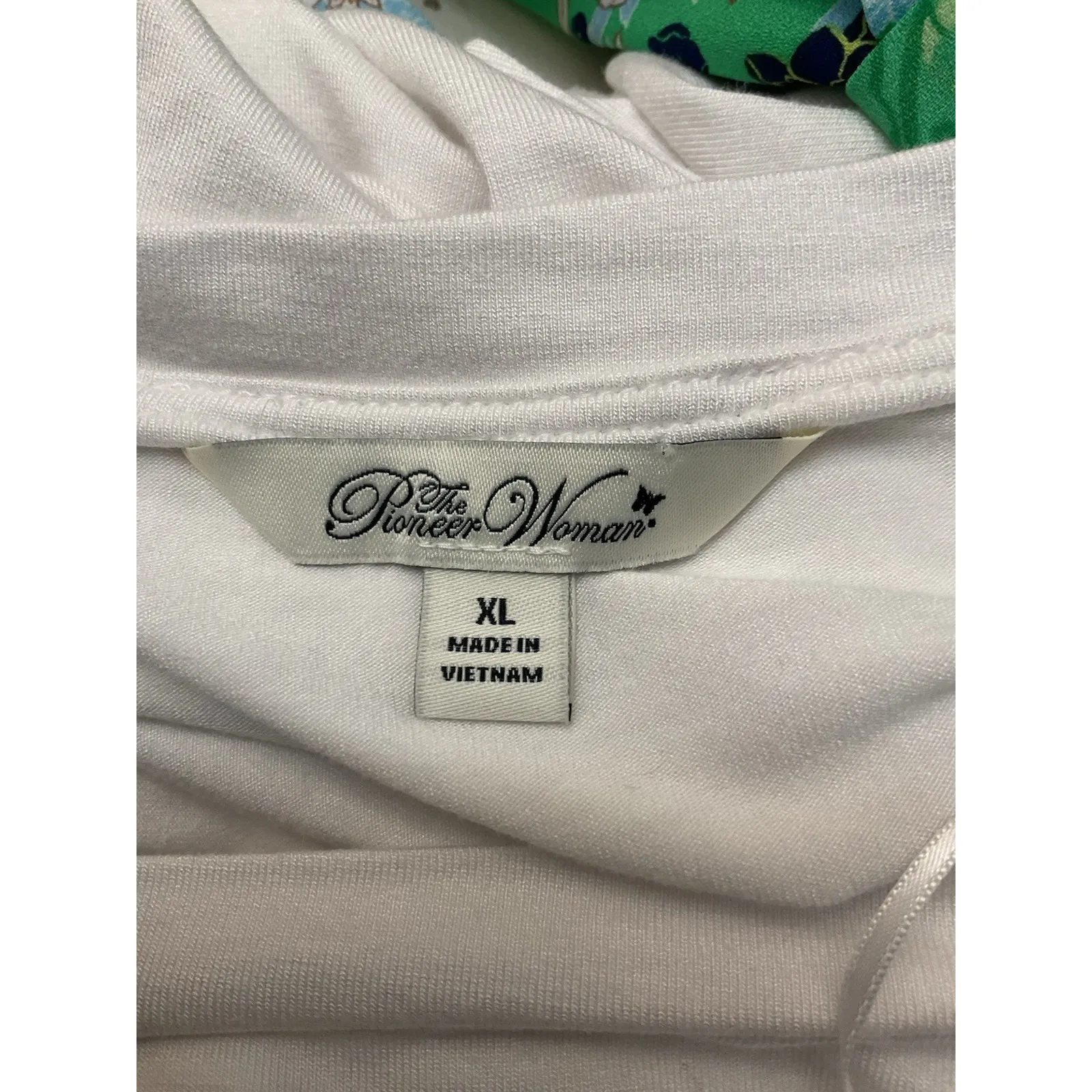 The Pioneer Woman Top Size X Large White W/ Green Balloon Sleeves Ruffle Bottom - Image 11