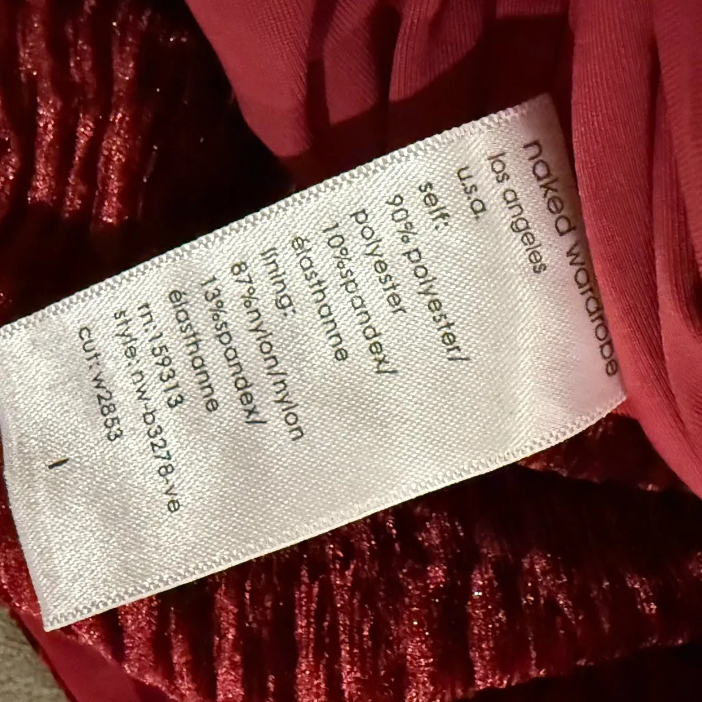 Naked Wardrobe Red Wine Textured Velvet Strapless Bodysuit Womens Small - Image 5