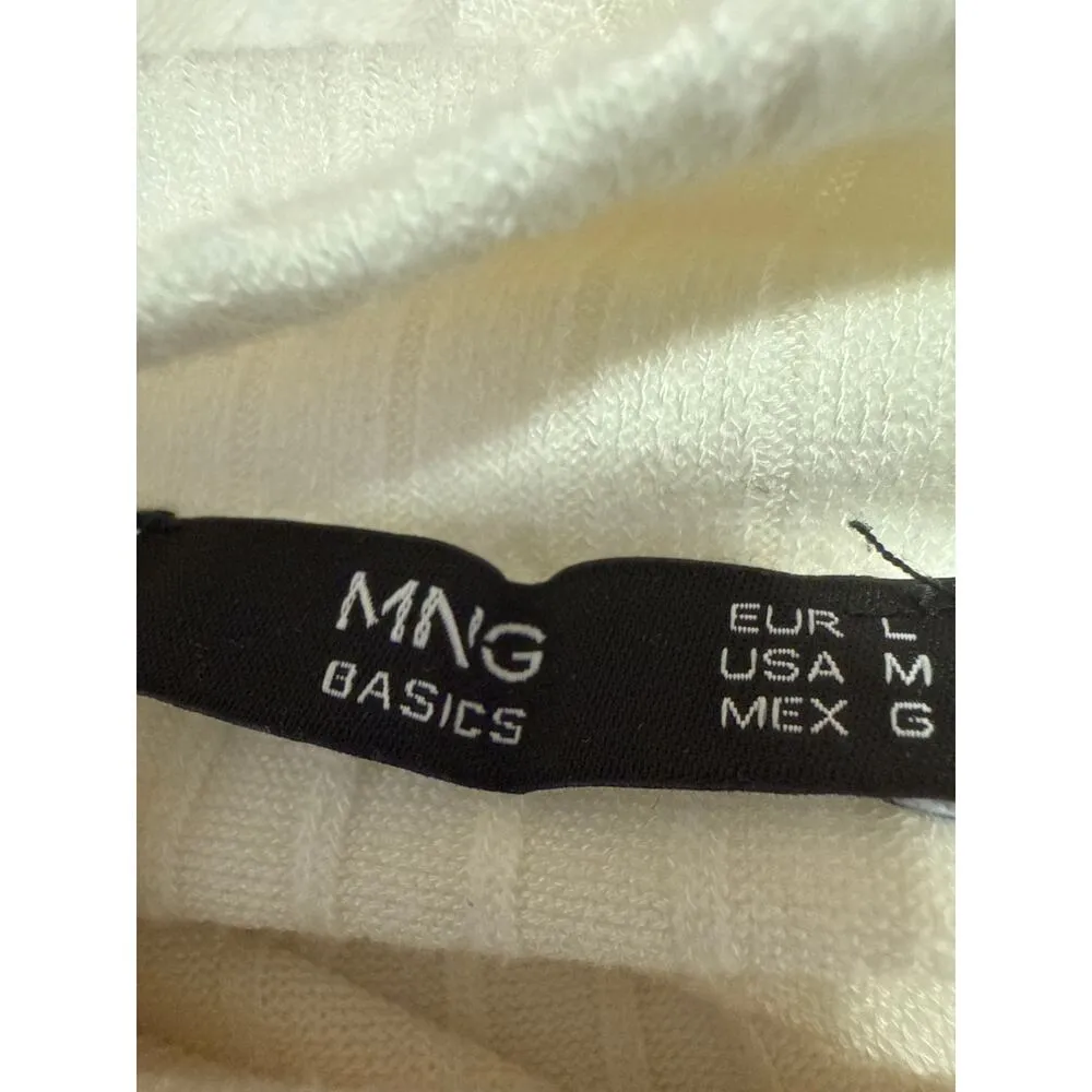 Mango MNG White Ribbed Knit Long Sleeve Button Turtleneck Sweater Top Size L Size L - Image 3