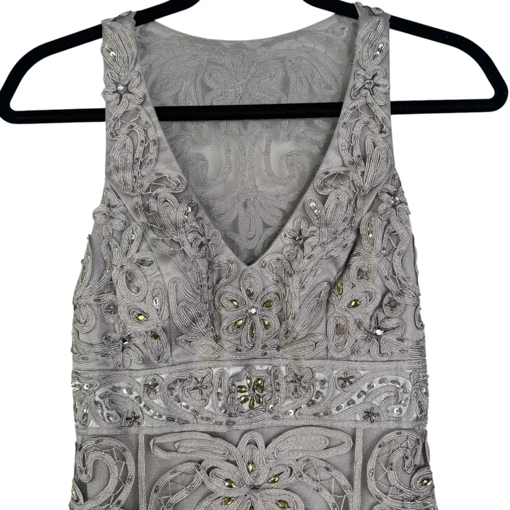 SUE WONG NOCTURNE Silver Embellished Beaded Cocktail Dress Sleeveless Party 0 XS - Image 2