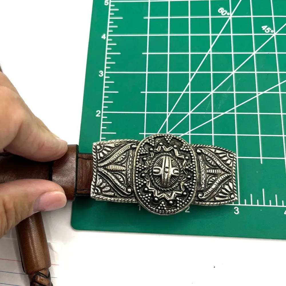 Vintage Chicos Belt Brown Genuine Leather Buckle Unique Southwest Braided Belt - Image 12