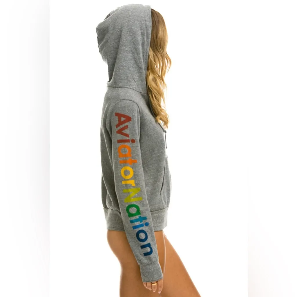 AVIATOR NATION NORTH SHORE HOODIE HEATHER GREY rainbow sleeve zip jacket - Image 2