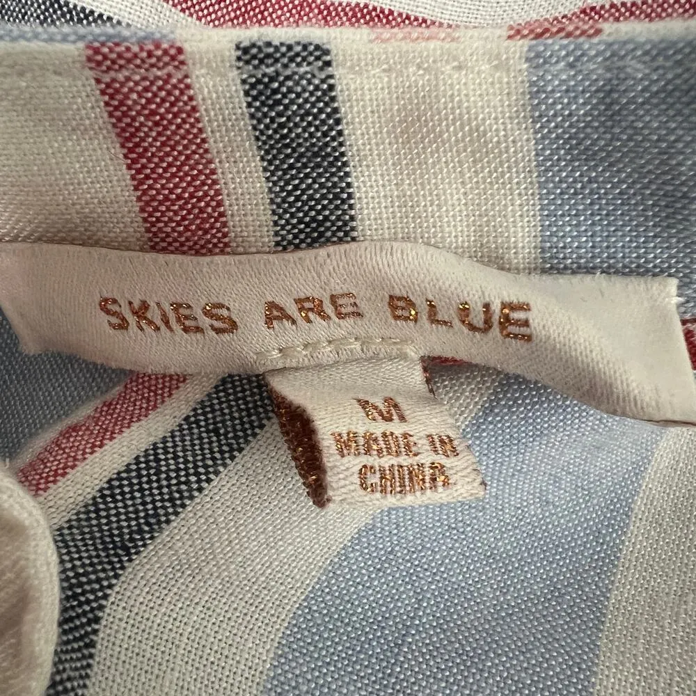 Skies Are Blue Linen Cotton Blend Striped Button Down Boho Women's Dress Medium - Image 2