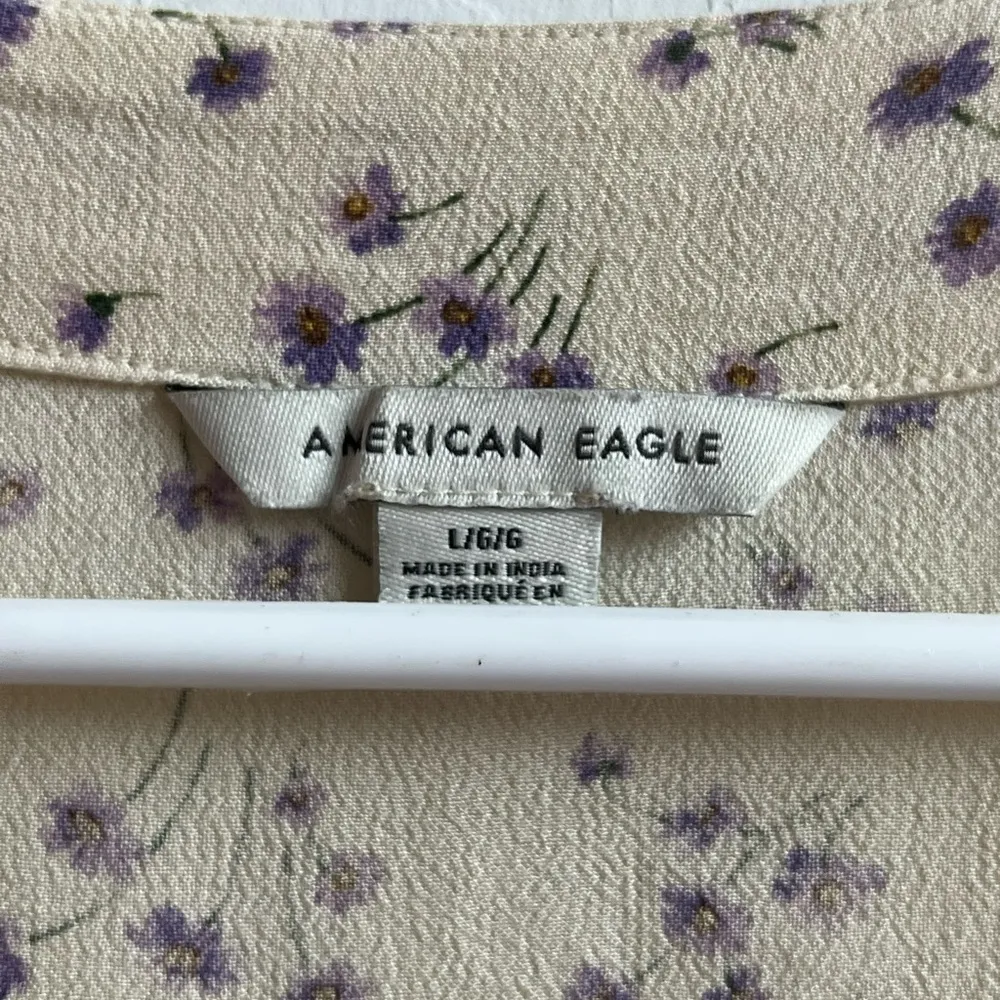 AEO American Eagle Outfitters Womens large Floral Cream LS long sleeve faux wrap - Image 2