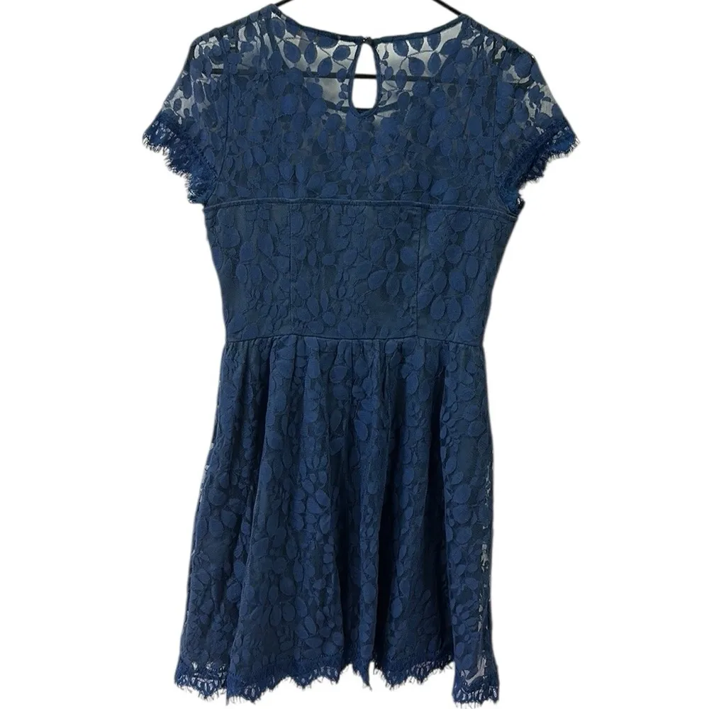 LC Lauren Conrad Blue Lace Overlay Short Sleeve Zip Side Mini Dress Womens 6 - Image 11