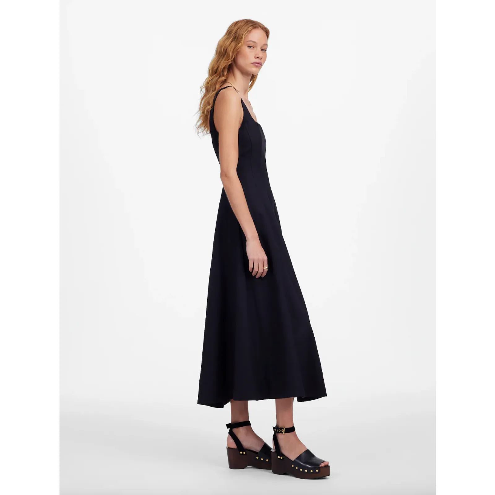 Madewell Seamed Squareneck Midi Dress Minimalist Jet Black Classic US 4 NWT - Image 3