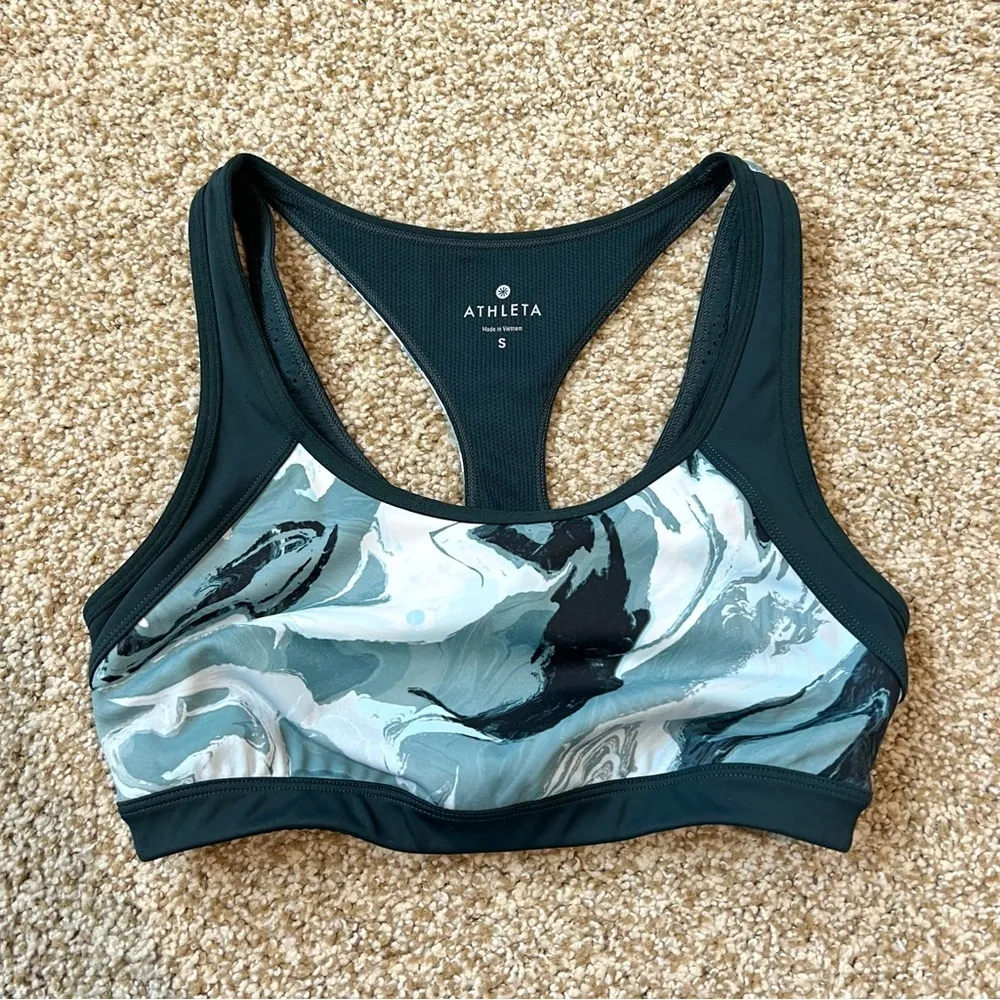 Athleta Teal Green Marbled Triple
Dare Sports Bra Racerback Size Small - Image 3