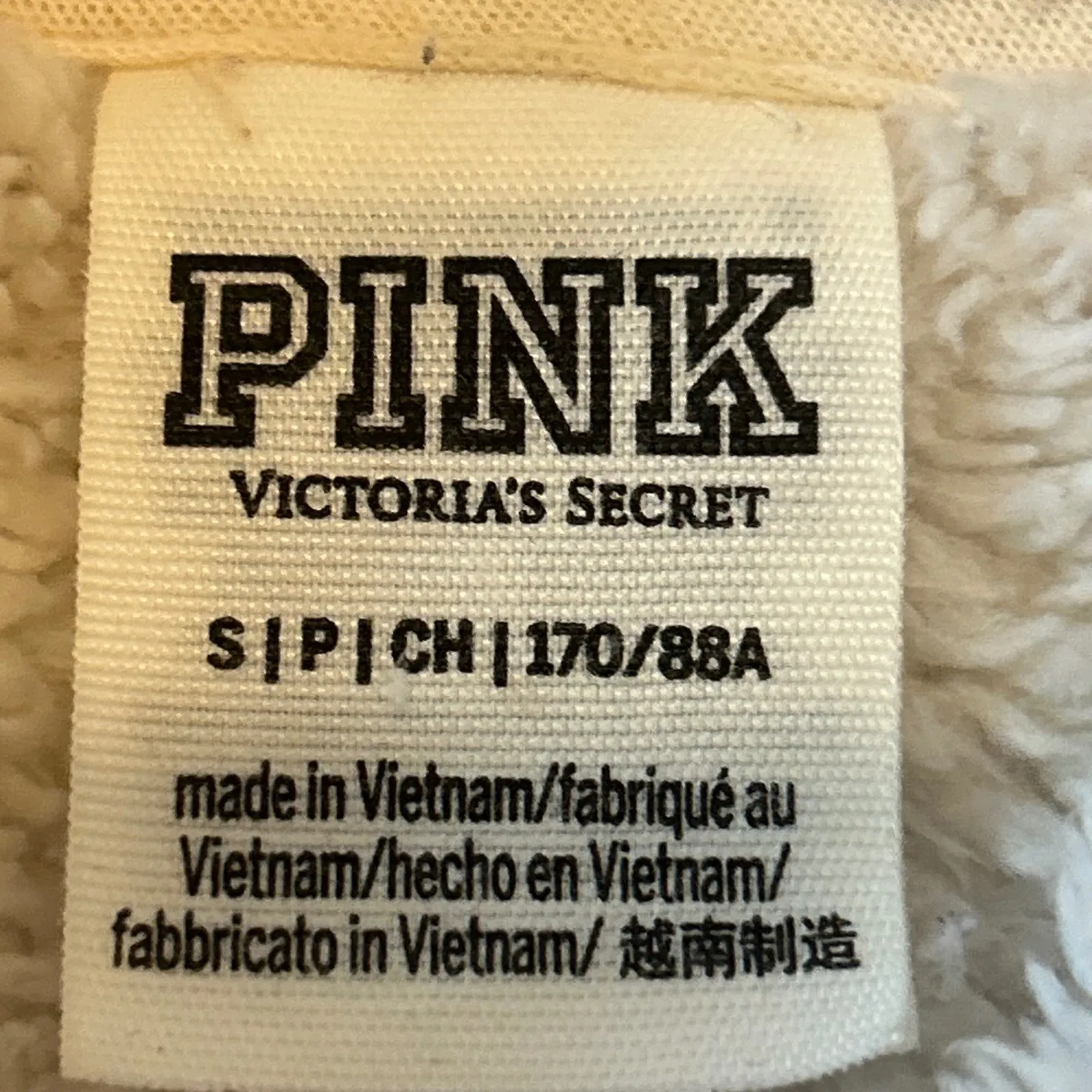 PINK Victoria's Secret Sherpa Fleece Hoodie Cream Size S Pockets - Image 3