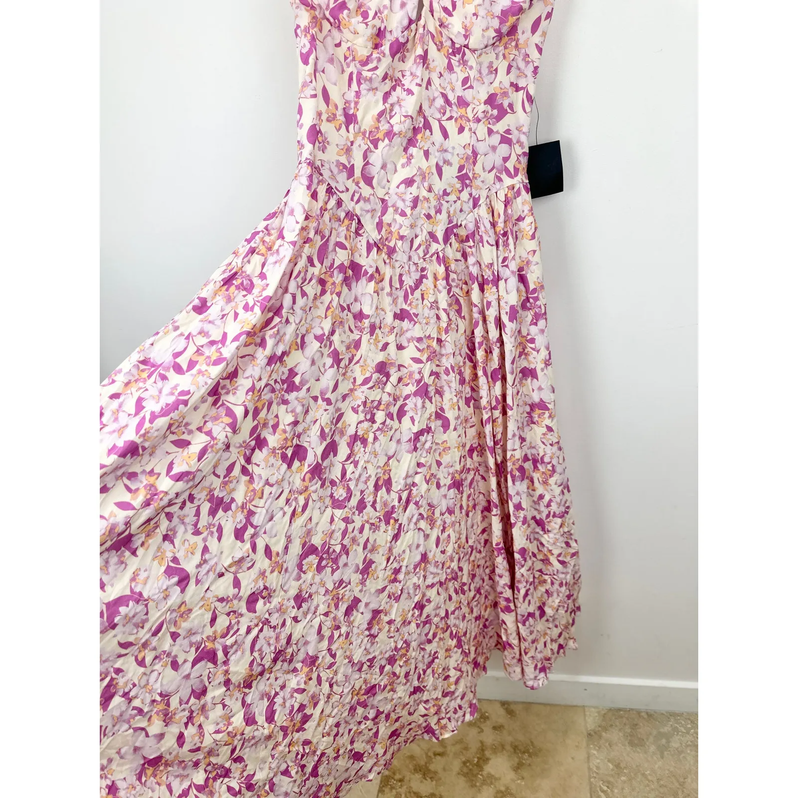 Lulus Jabina Ivory Multi Floral Cross Front Midi Dress Rayon A Line Small NWT - Image 12