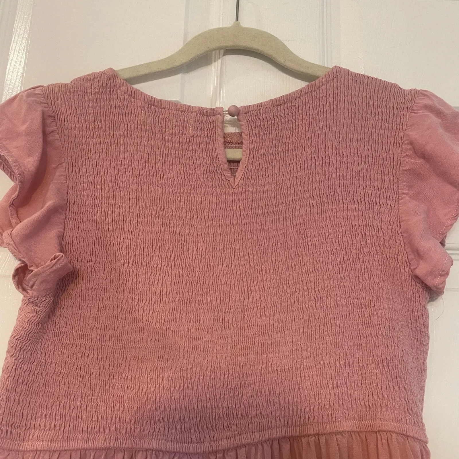 MEROKEETY FLUTTER SLEEVE V NECK SMOCKED TIERED MIDI DRESS SIZE L - Image 14