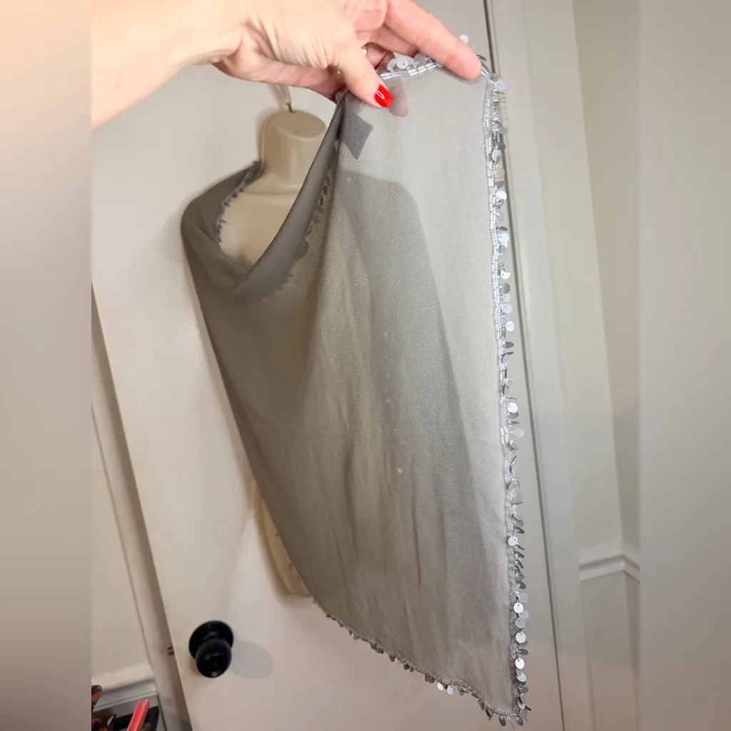 Cejon Sequence Trim Sheer Evening Wrap Scarf In Gray - Image 5