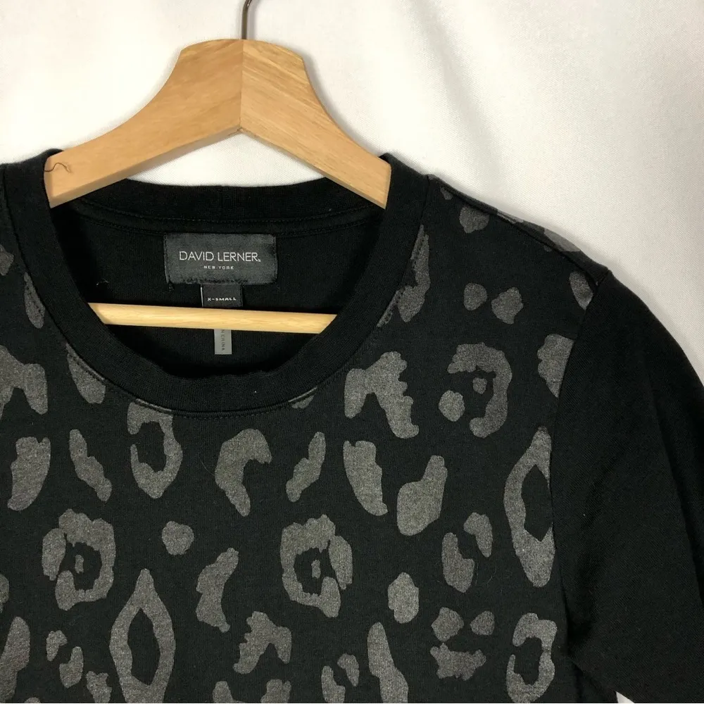 David Lerner Black Leopard Print Crewneck Short Sleeve T-Shirt Dress XS - Image 3