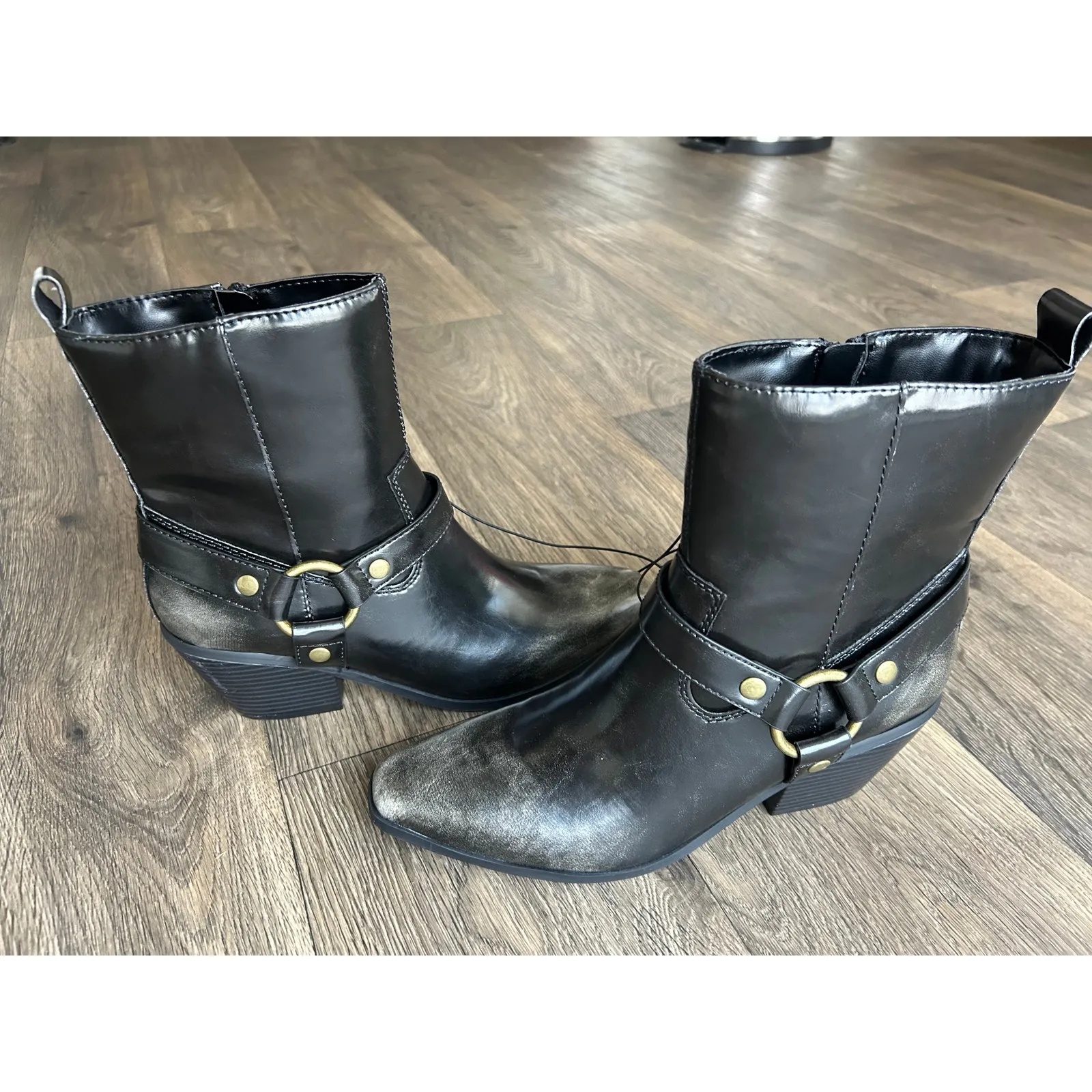 London Rag Dark Olive Green Side Buckle Western Style Ankle Boots Size 8 - Image 8