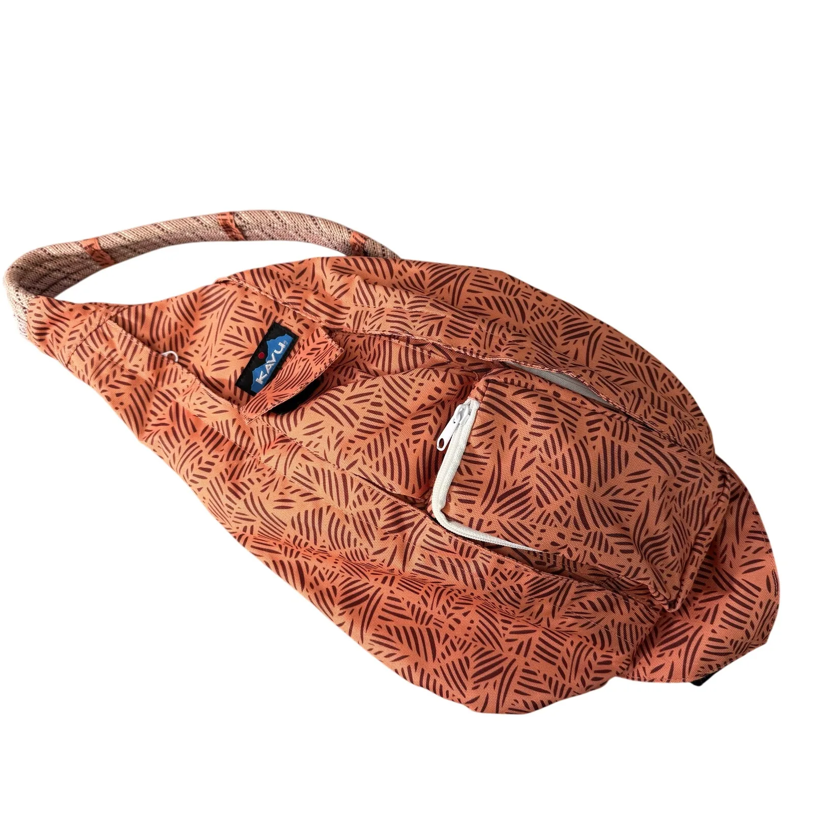 Kavu Rope Sling Bag Regular Size Crossbody Coral Black Tiger Beats Print - Image 3