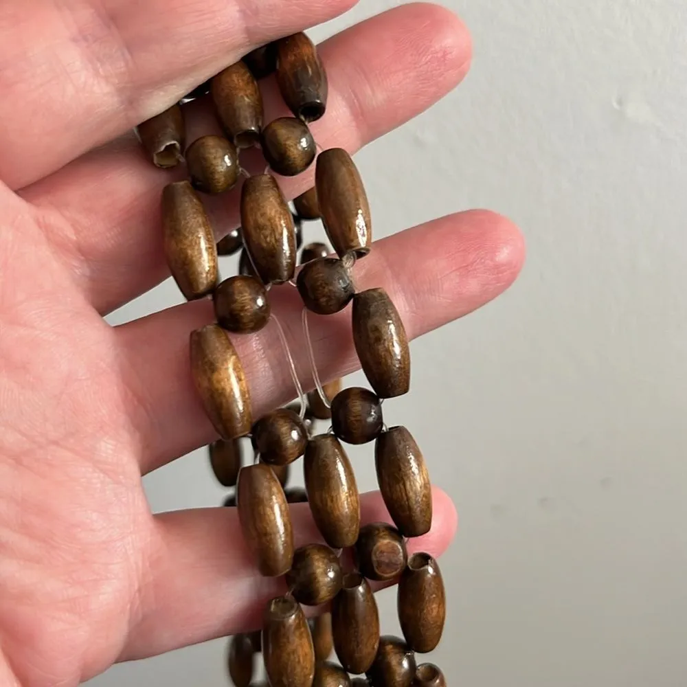 Vintage Wooden Bead Crossbody Bag Boho Brown Woven Shoulder Purse Handmade - Image 11