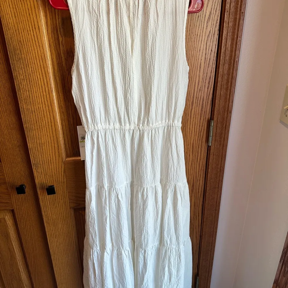 Calvin Klein Tiered A-Line Midi Dress Size 4 New NWT Crinkle Cream Material - Image 9