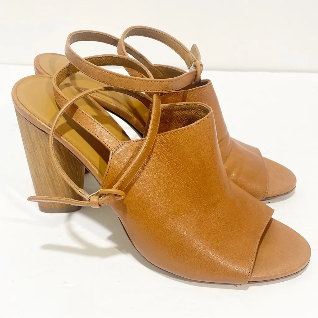 Vince Size 8.5 Brown Leather Wrap Ankle Buckle Open Toe Block Heel Sandal‎ - Image 3