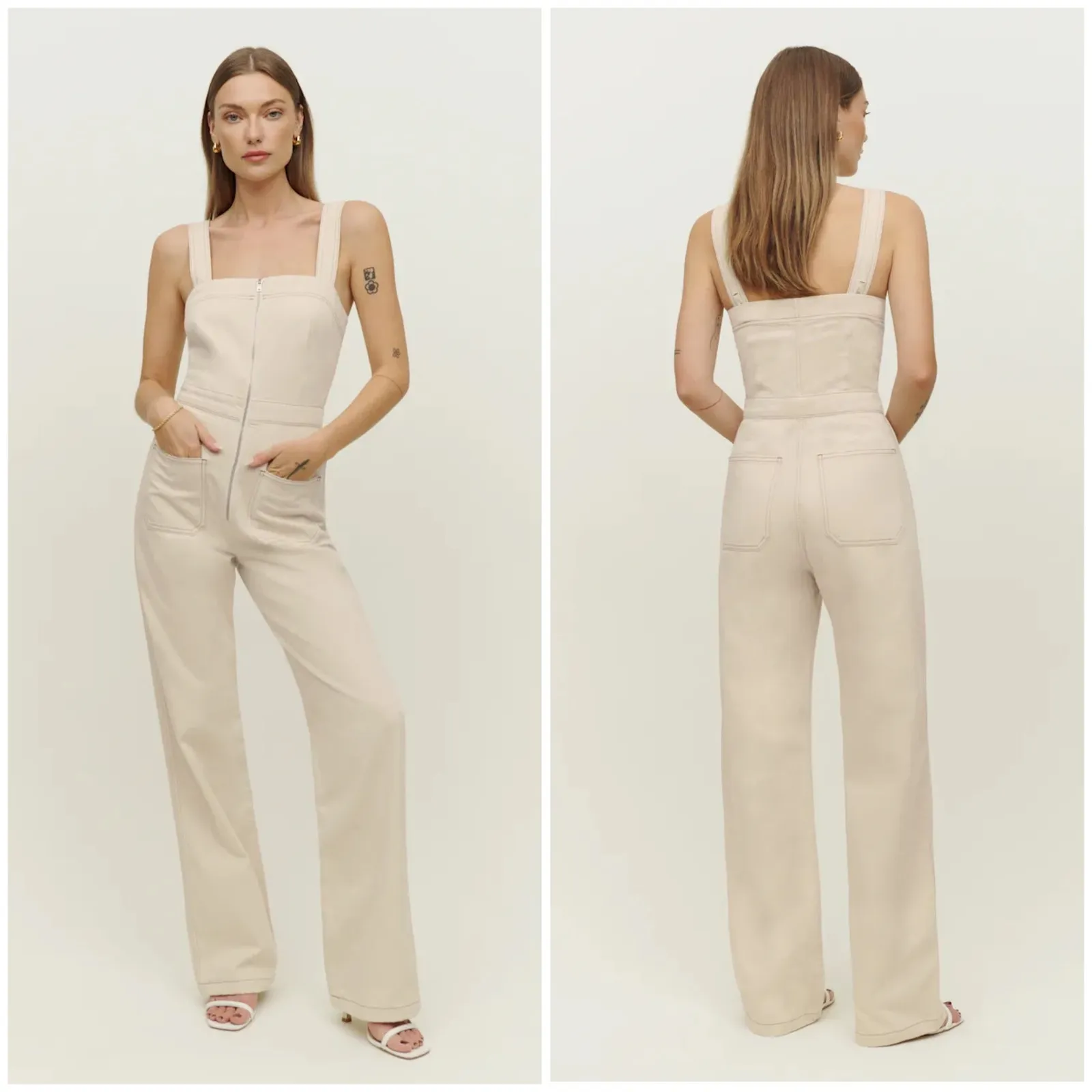 Reformation Ren Twill Jumpsuit Almond - Image 2