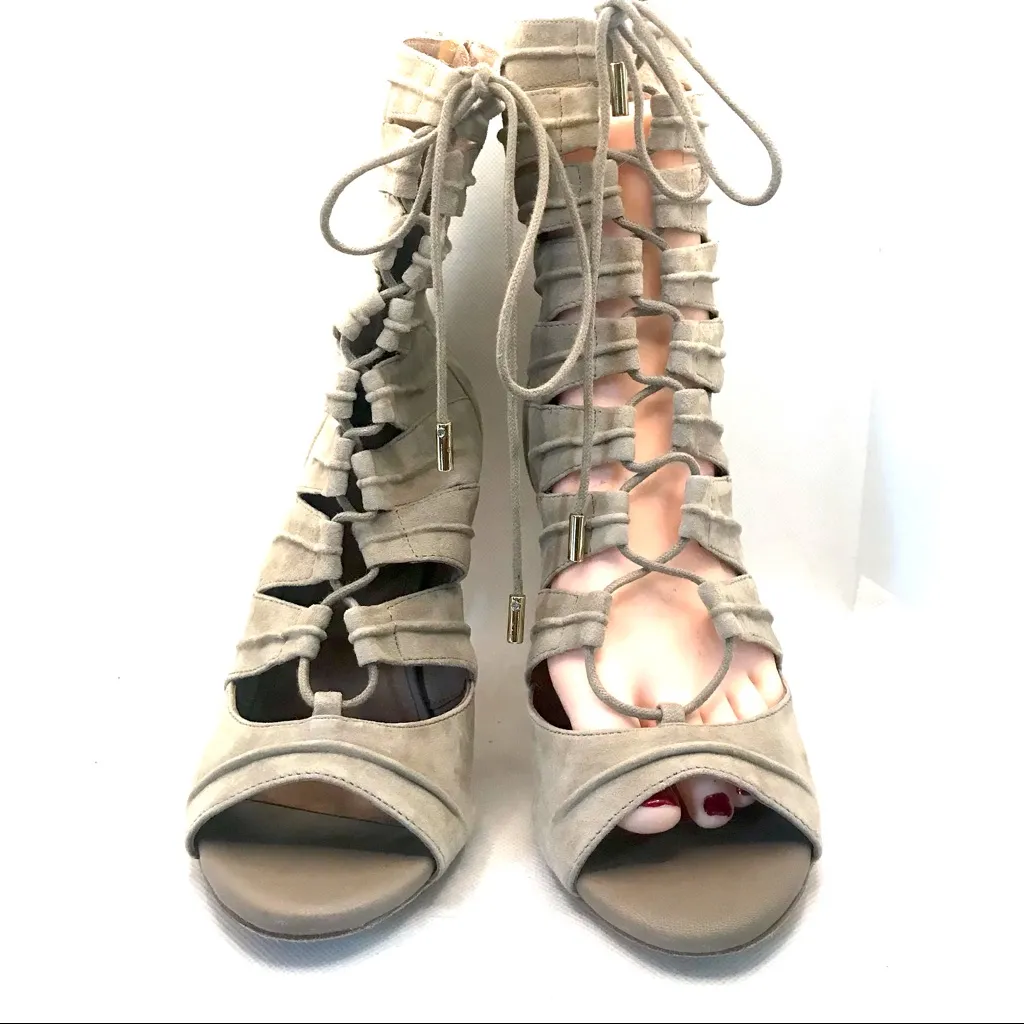 JOIE "ANJA" TAUPE SUEDE LACE UP GLADIATOR STILETTO HEEL SHOES (40) - Image 9