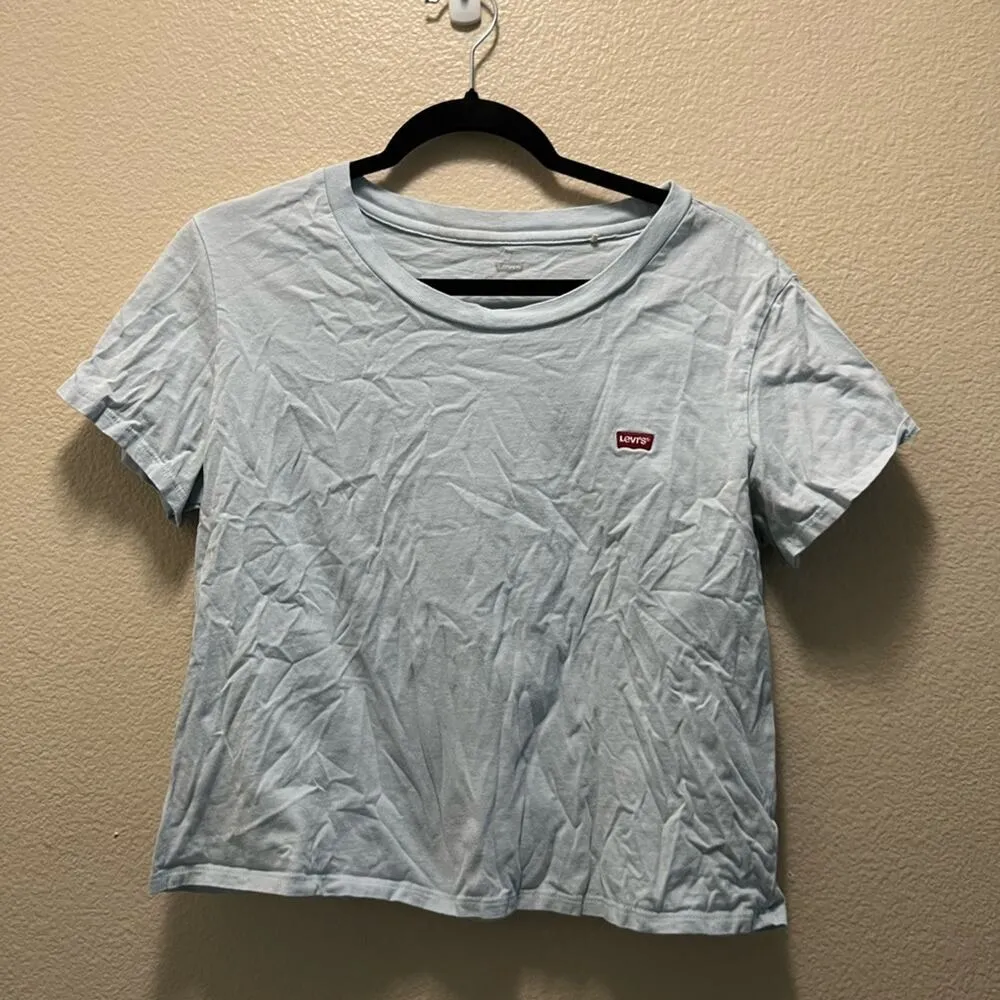 Levi’s Baby Blue Short Sleeve Crop Top Casual T-Shirt Size Medium - Image 2