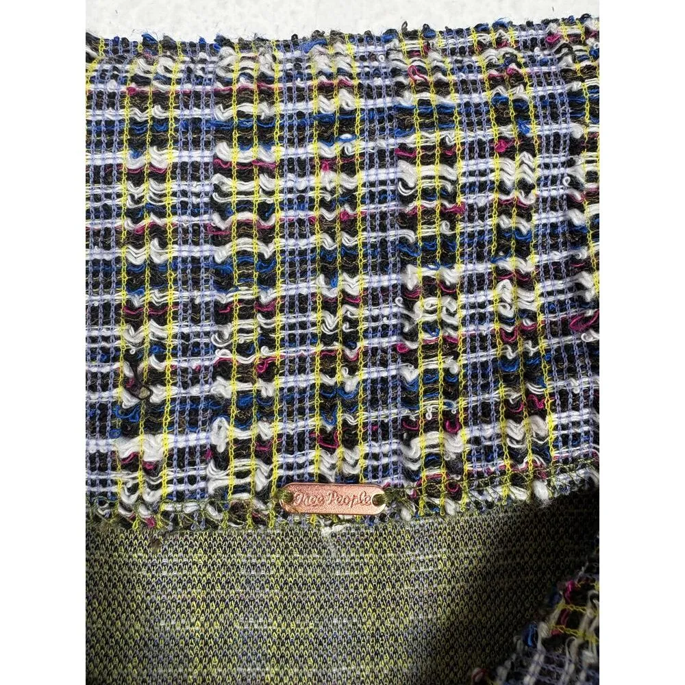 Free People Maxx Mini Shift Dress Blue Tweed Button Front 70s Boho - Image 5