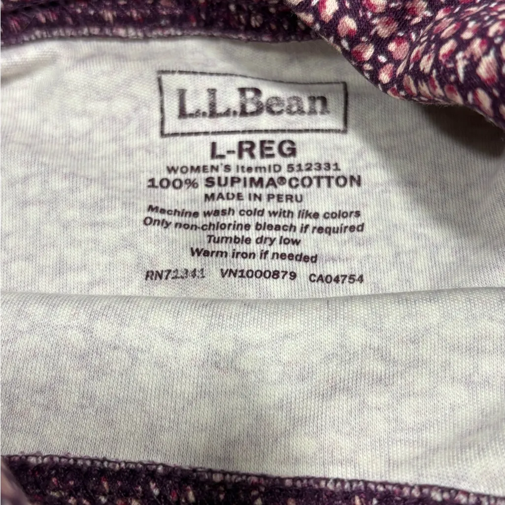LL Bean Supima Cotton Long Sleeve Turtleneck Top Floral Purple Pink Womens Large - Image 4