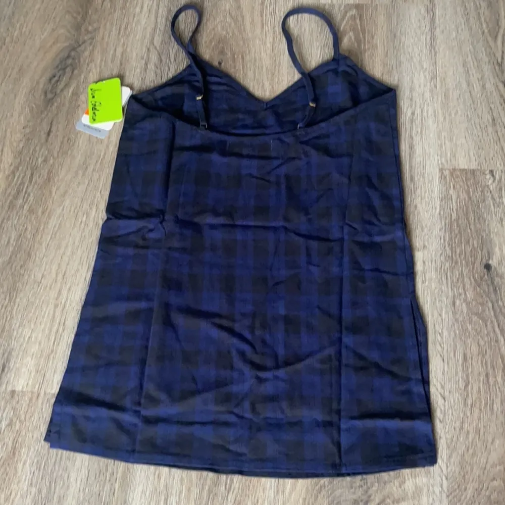 Sam Edelman Navy Plaid Side Slit Chemise Size Small - Image 3