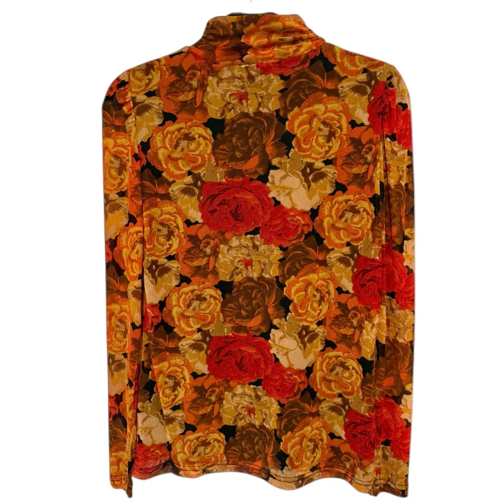 Jane + Delancey Floral Print Mock Turtleneck Mesh Long Sleeve Fall Size Small - Image 2
