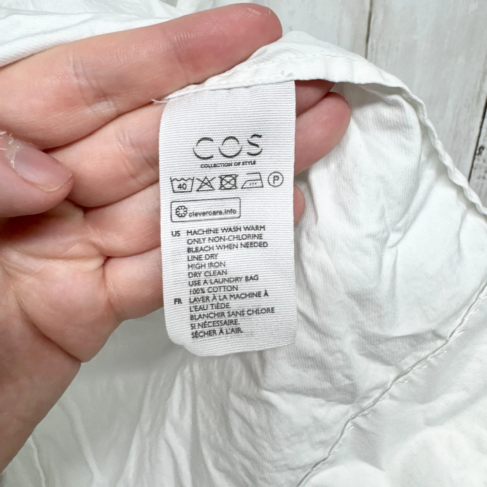 COS Shirt Women Size 2 White Cotton Linen V-Neck 3/4 Tie Sleeve Tunic Blouse - Image 7