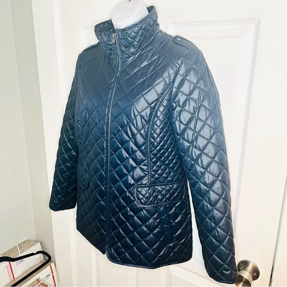 Ellen Tracy Lightweight Insulated Quilted Jacket Zipper Navy Blue M - Image 4