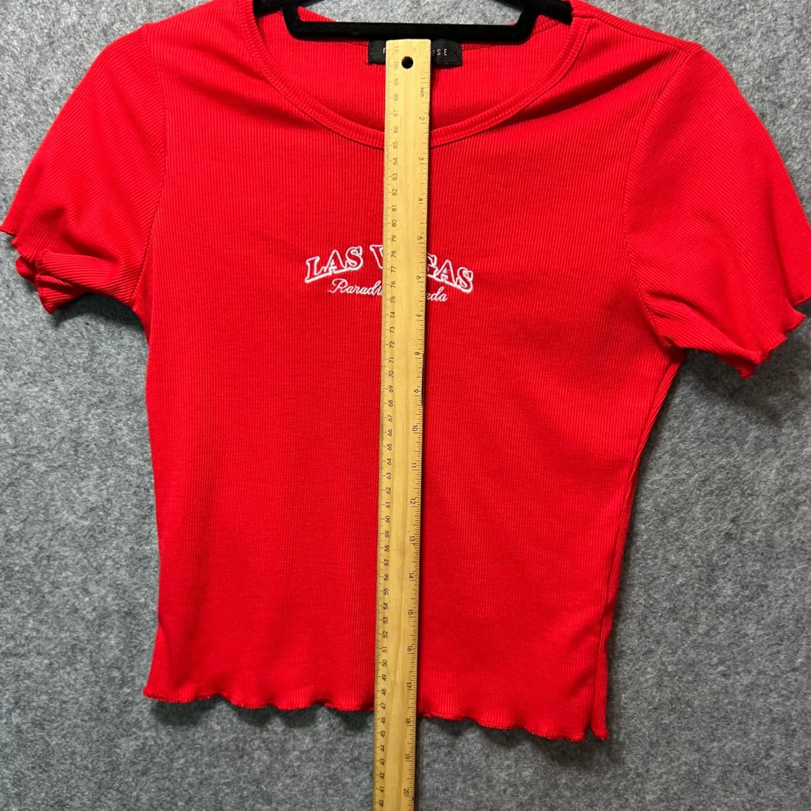 Faded Rose Las Vegas Baby Tee Size M Red Lettuce‎ Hem Ribbed Y2K Crop Top Size M - Image 5