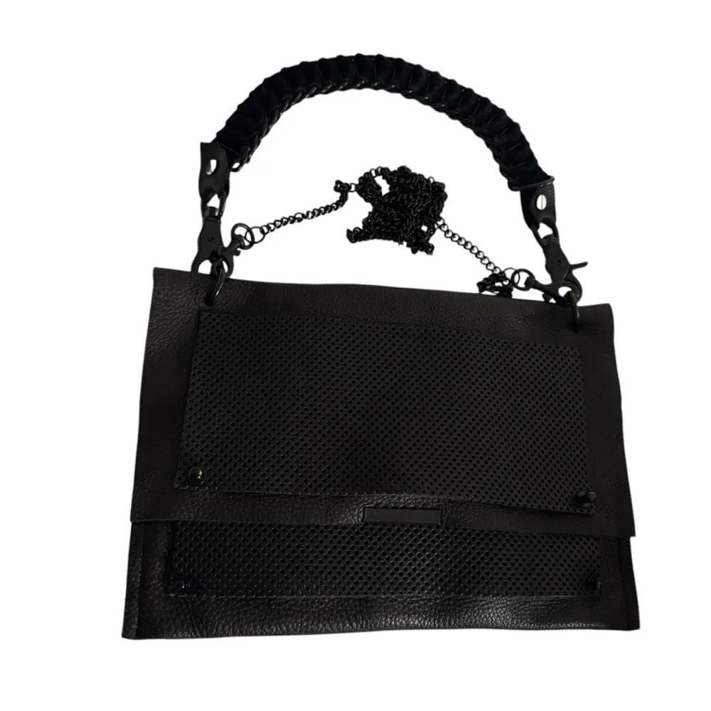 Convertible Black Leather Crossbody Bag Braided Chain Shoulder Bag Purse - Image 4