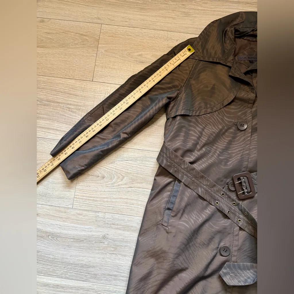 Via Spiga Brown Zebra Jacquard Trench Coat XS Belted Lightweight Size 16 - Image 12