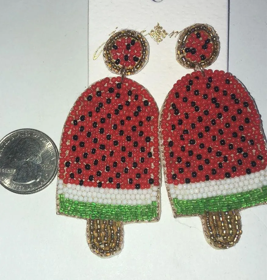 Jane Marie Watermelon Seed Bead Boho Beaded Statement Pierced Earrings - Image 5