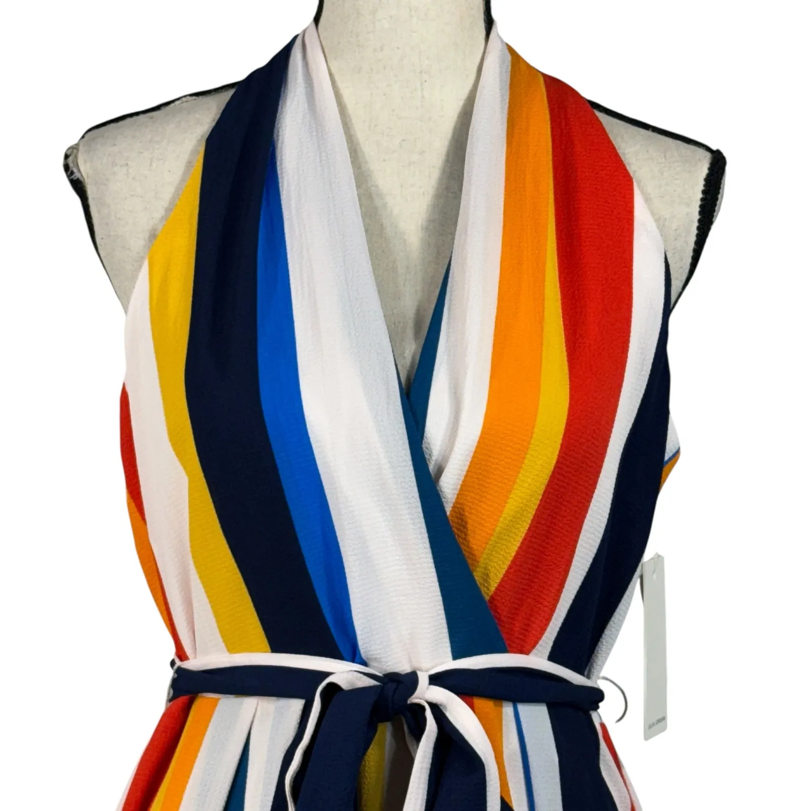 Julia Jordan SZ 8 Hi-Low Maxi Dress Striped Ruffled Surplice V-Neck Belted New - Image 2