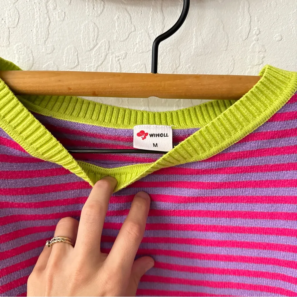 Pink Green Striped Oversized Sweater Medium - Image 3