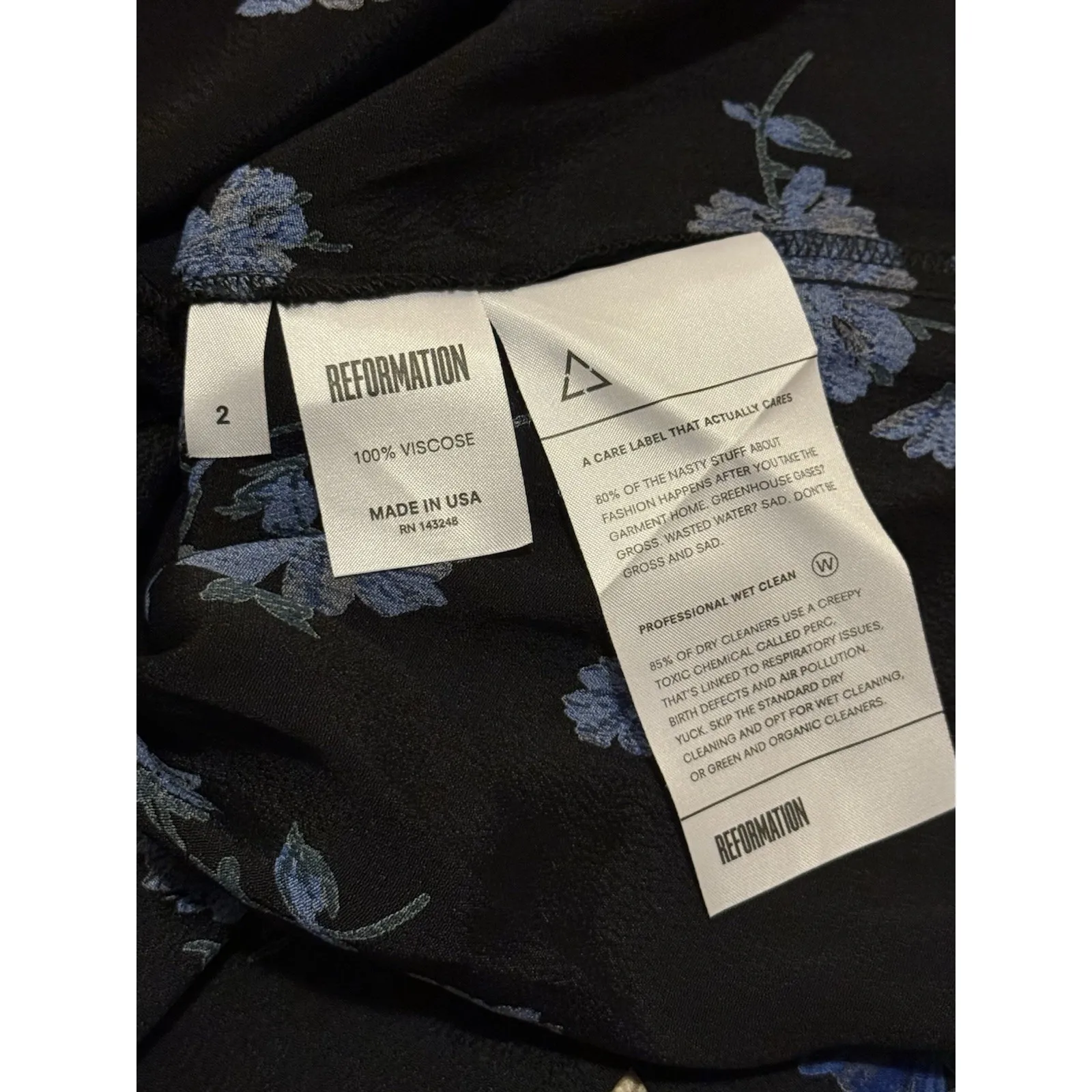 Reformation Floral Midi Dress Womens Size 2 Blue Black Sheer Button Front - Image 3